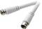 Un câble coaxial blanc avec deux fiches métalliques à ses extrémités. Il est fréquemment utilisé pour connecter des téléviseurs ou des modems Internet.