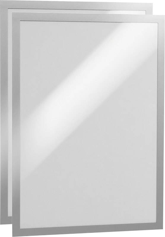 Deux miroirs rectangulaires superposés, encadrés d'une fine bordure argentée, légèrement inclinés vers l'avant.