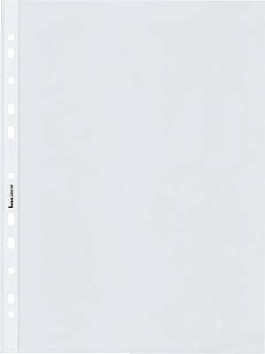 Un classeur transparent à pochettes perforées sur le côté, adapté pour classer des documents dans un classeur à anneaux.