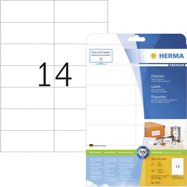 Herma 5057 Etiquette pour adresse 105 x 42.3 mm papier blanc 350 pc(s) fixation permanente  imprimante à jet d'encre, imprimante laser, imprimante laser couleur, photocopieuse, photocopieuse couleur, inscription à main