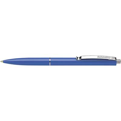 Un stylo à bille bleu avec un clip en argent portant l'inscription 'Schneider'.