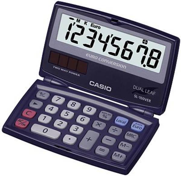Casio SL-100VER  Calculatrice de poche bleu Ecran: 8 solaire, à pile(s) (l x H x P) 91 x 9.4 x 110.5 mm