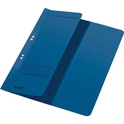 Classeur bleu Leitz à trois anneaux avec des lignes de marquage sur la face avant.
