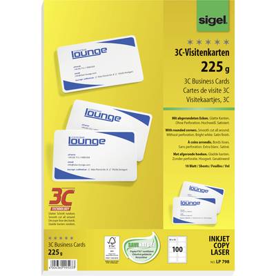 Sigel LP798 Cartes de visite imprimables, bords lisses 85 x 55 mm très blanc 100 pc(s) Format du papier: DIN A4