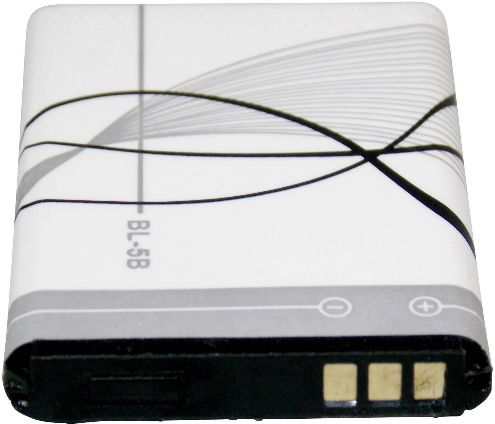 Une batterie de téléphone portable rectangulaire portant l'inscription 'BL-5B'. Le design présente des lignes courbes sur la face avant.