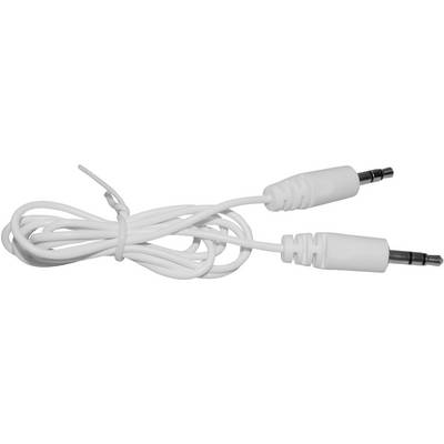 Câbles audio blancs avec deux fiches à chaque extrémité, enroulés et maintenus ensemble par un serre-câble.