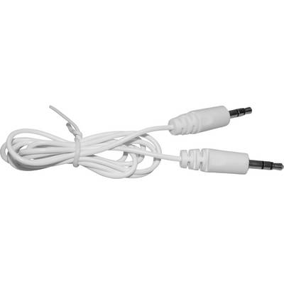 Câble audio blanc avec deux fiches jack 3,5 mm.
