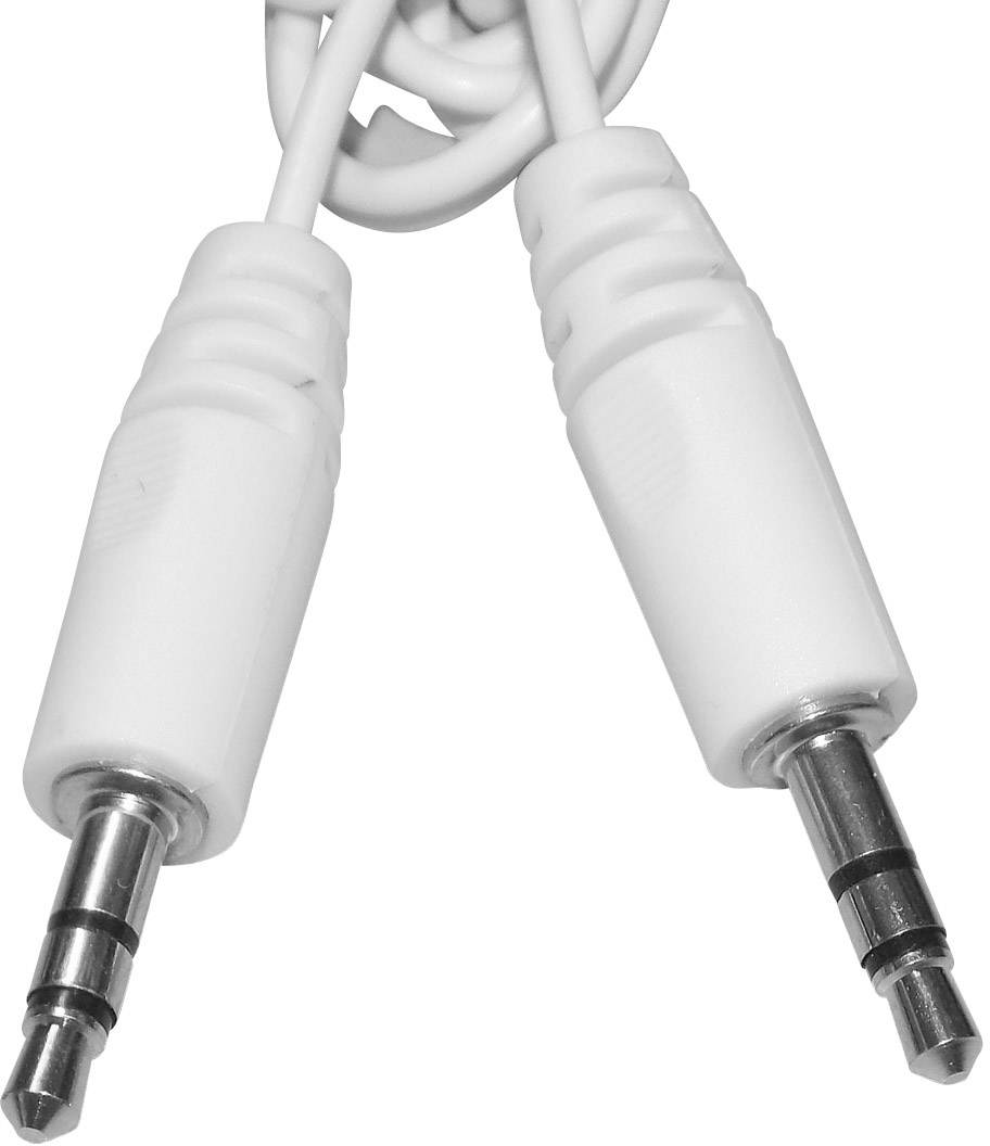Deux câbles audio blancs avec fiches jack de 3,5 mm.