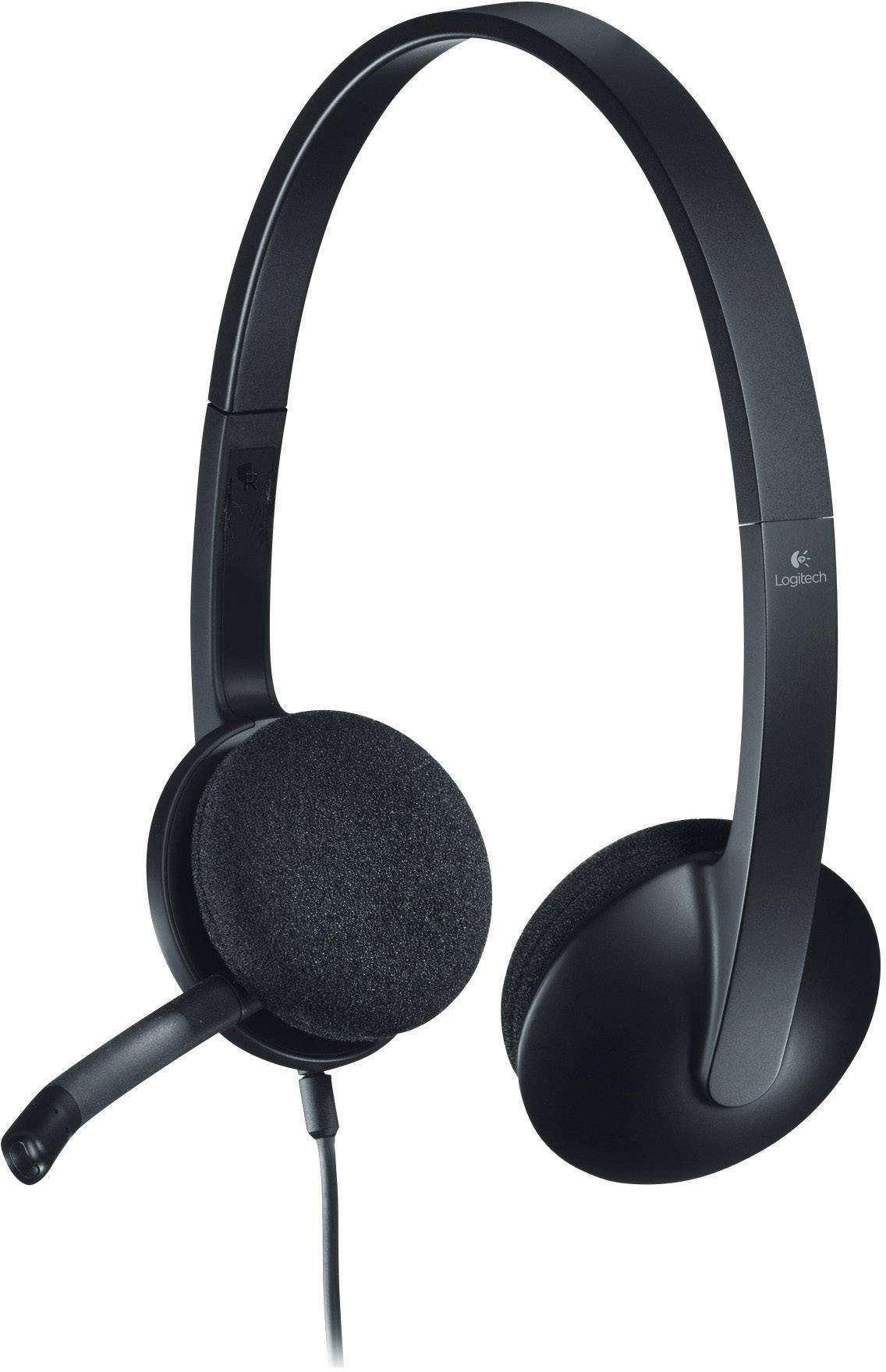 Casque noir avec perche micro et coussinets d'oreille rembourrés, présenté sur un fond blanc.