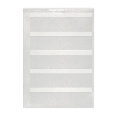 Autocollants blancs sur un support, répartis uniformément en cinq rangées. Au-dessus figure le nom de la marque 'Weidmüller'.