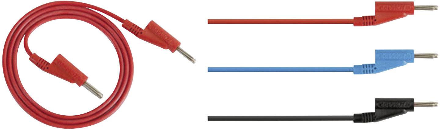 « Trois câbles électriques colorés : Rouge, Bleu et Noir, avec des fiches métalliques, disposés côte à côte. »