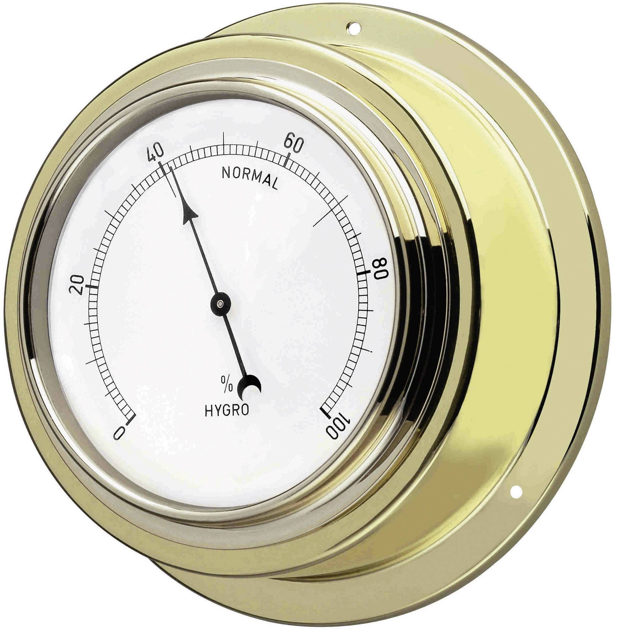 Un hygromètre rond de couleur dorée avec un pointeur indiquant 50 % d'humidité. L'échelle va de 0 à 100 % avec une zone marquée 'Normal' entre 40 et 60 %.