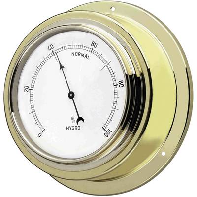 Un hygromètre rond de couleur dorée avec un pointeur indiquant 50 % d'humidité. L'échelle va de 0 à 100 % avec une zone marquée 'Normal' entre 40 et 60 %.