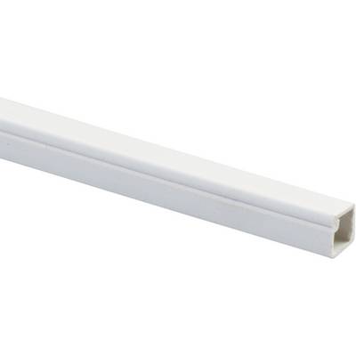 Un conduit de câbles blanc à section rectangulaire, adapté pour le guidage ordonné des câbles le long des murs ou des plafonds.