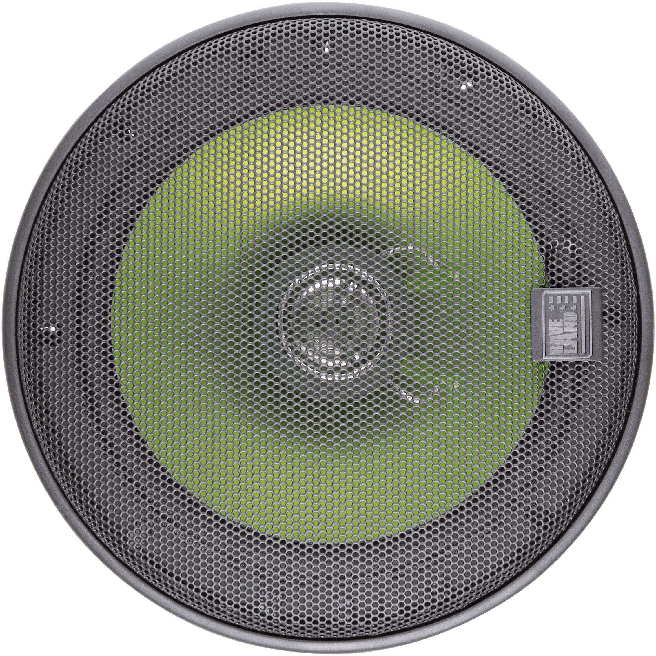 Un haut-parleur rond avec une grille de protection en métal.