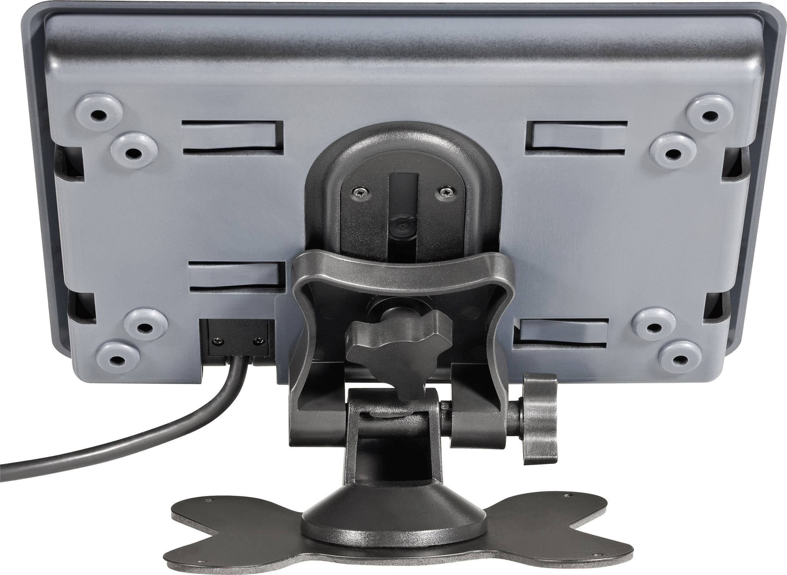 Dos d'un moniteur portable avec câble, monté sur un support réglable.