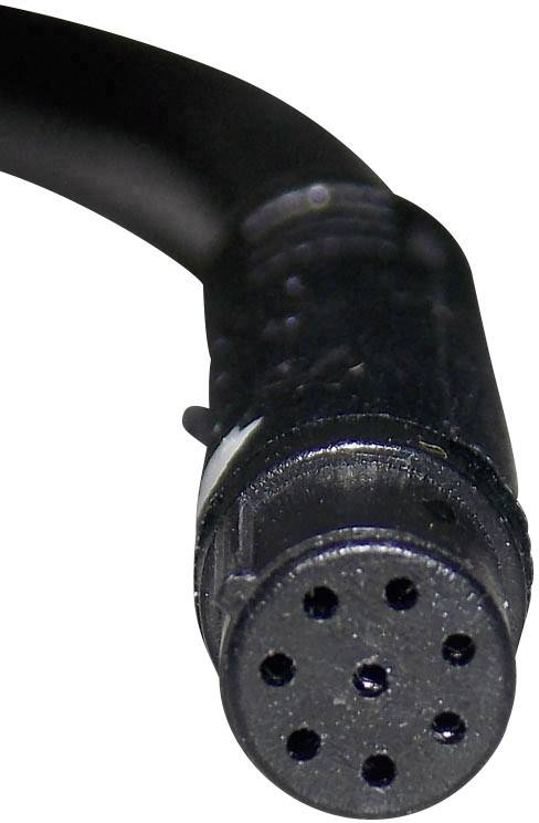 Un connecteur noir rond à sept broches se trouve à l'extrémité d'un câble légèrement courbé.