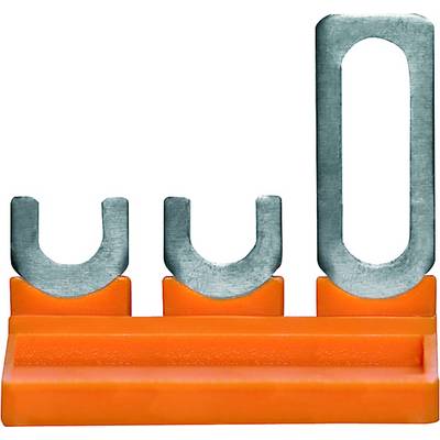 Un support en plastique orange doté de trois clips métalliques argentés de formes différentes.