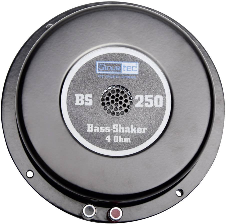 'Sinus Live BS 250 Bass Shaker' en noir, affiche les spécifications techniques : impédance de 4 ohms. Accessoire audio pour l'amplification sonore.
