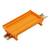 Un support en plastique orange monté sur un support métallique, probablement utilisé pour la fixation de composants électroniques dans des armoires électriques.