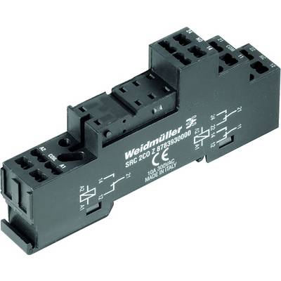 Connecteur femelle noir Weidmüller SRC 2C0 pour connexions électriques, avec plusieurs bornes et marquages techniques.