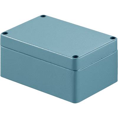 Un boîtier rectangulaire bleu clair avec des coins arrondis, servant probablement de boîte de protection ou de boîtier électrique.