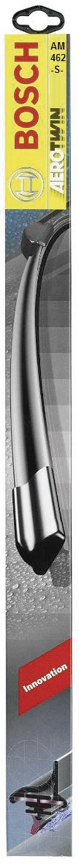 Emballage pour les balais d'essuie-glace Bosch Aerotwin. Présente un balai d'essuie-glace noir sur un fond gris avec le texte 'Innovative' en rouge et blanc.