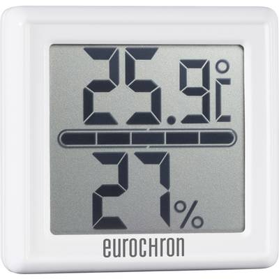 Thermomètre et hygromètre numériques de la marque Eurochron, affichant '25,9 degrés Celsius' et '27 % d'humidité relative'.