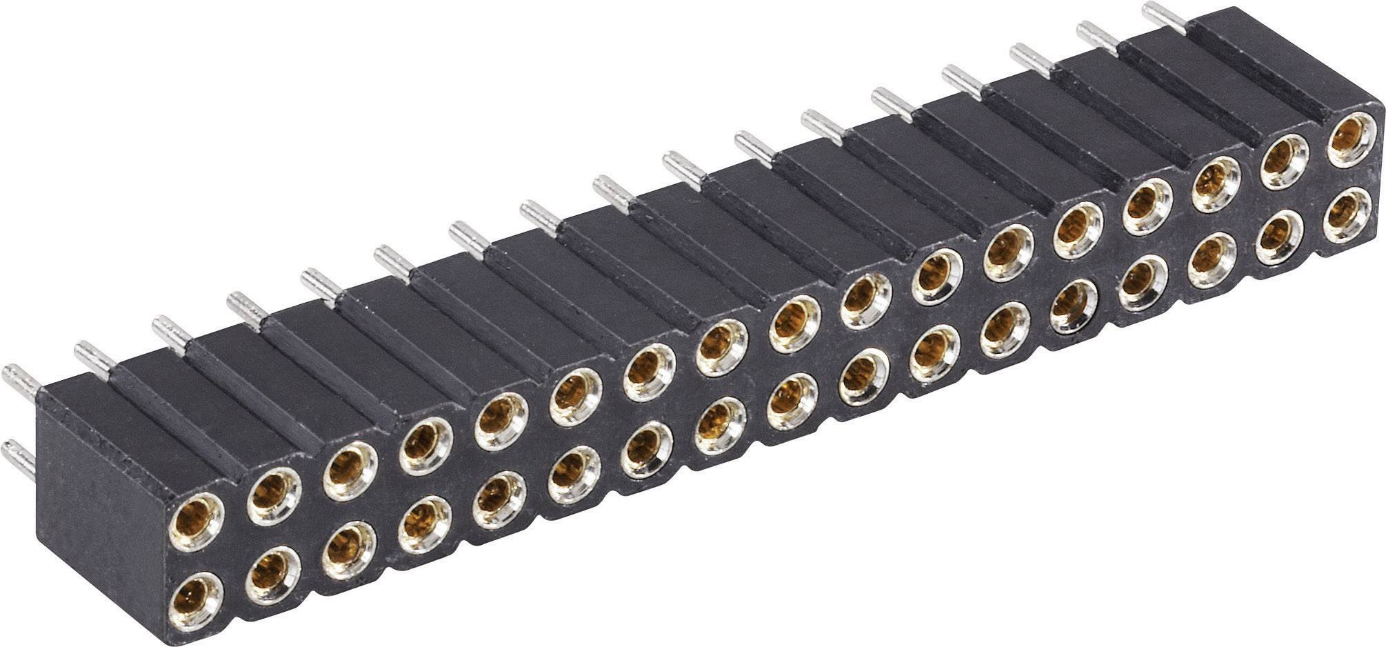 Une barrette à broches noire à double rangée de 20 broches, utilisée pour des connexions électroniques.