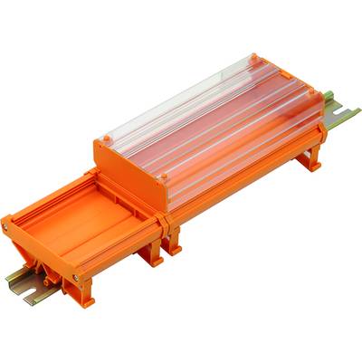 Connecteur plastique orange avec couvercle transparent, adapté pour relier des câbles ou des conduites de manière sécurisée.