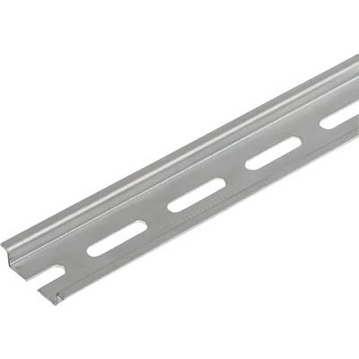 Rail en acier inoxydable avec des découpes rectangulaires, adapté aux applications de montage dans des environnements techniques ou industriels.