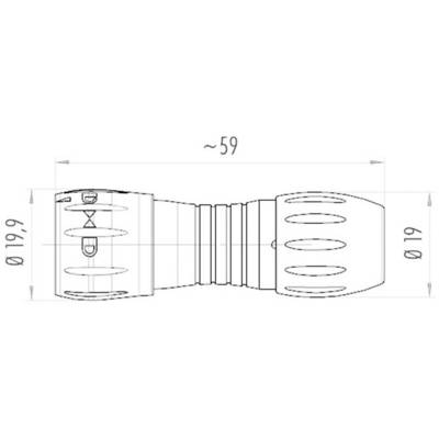 Dessin technique d'un adaptateur avec les dimensions suivantes : longueur d'environ 59 mm, diamètre de 19,9 mm à gauche et 19 mm à droite.
