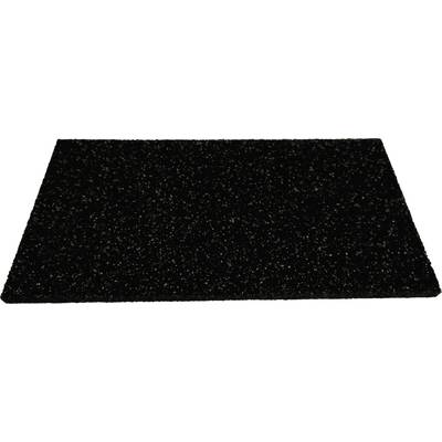 Un tapis rectangulaire noir à la texture fine et uniforme.