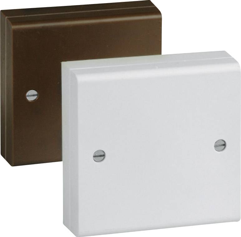 Deux couvercles carrés en plastique, l'un blanc, l'autre brun, chacun avec deux vis visibles en leur centre.