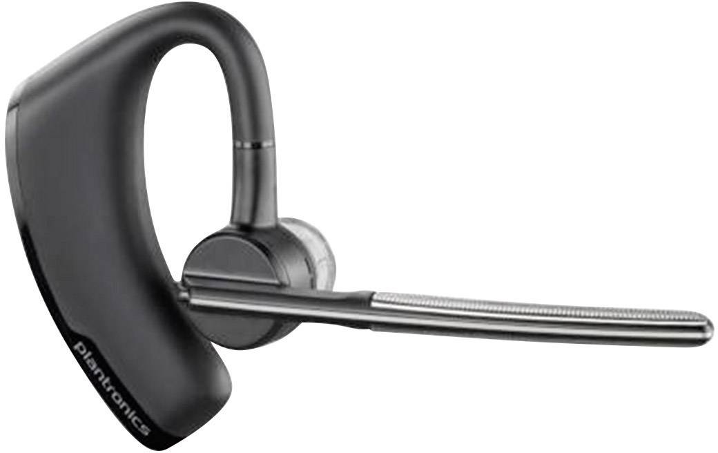 Casque Bluetooth noir avec arceau d'oreille et perche micro, adapté pour les appels téléphoniques et la communication sans fil.