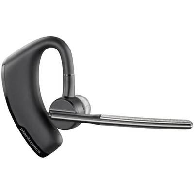 Casque Bluetooth noir avec arceau d'oreille et perche micro, adapté pour les appels téléphoniques et la communication sans fil.