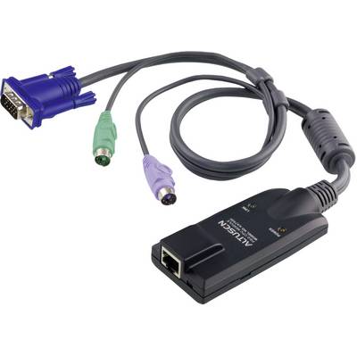 Un câble adaptateur VGA avec fiches PS/2 et une connexion Ethernet pour relier des ordinateurs avec différents ports.