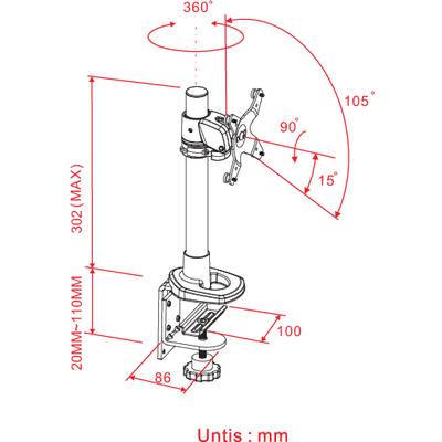 SpeaKa Professional Support de table pour écran SP-1624740 Swivel 1 25,4 cm (10") - 76,2 cm (30") argent-noir réglable e-2