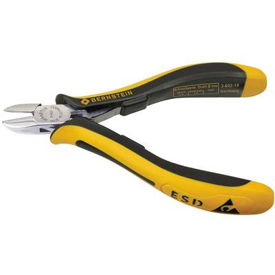 Coupe-câbles latéral jaune et noir de la marque Bernstein, antistatique (ESD), avec marquage allemand sur la poignée ; adapté aux travaux électroniques de précision.