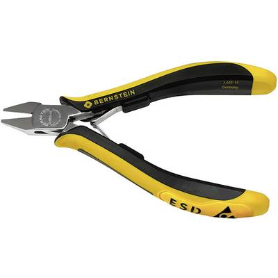 Sur l'image, on voit un coupe-câbles jaune de Bernstein, un outil conçu pour couper précisément des fils, doté d'un design ergonomique de poignée.