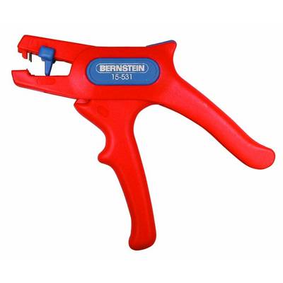 Pince à dénuder rouge avec des touches bleues, portant l'inscription 'Bernstein 15-531'. Adaptée pour retirer l'isolation des câbles.