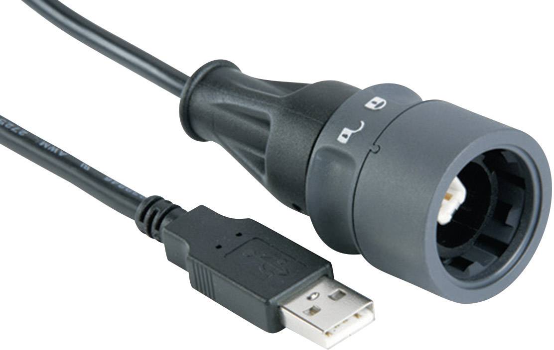 Un câble USB avec une fiche adaptateur spéciale.