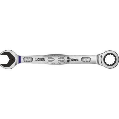 Clé plate à cliquet bicolore avec fonction de rotation. Marquages et logo sur la poignée. Design innovant pour un vissage facile.