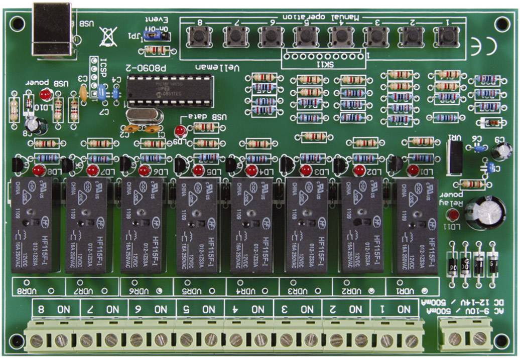 Carte relais (kit monté) Velleman VM8090 9 V/DC, 12 V/DC 1 pc(s