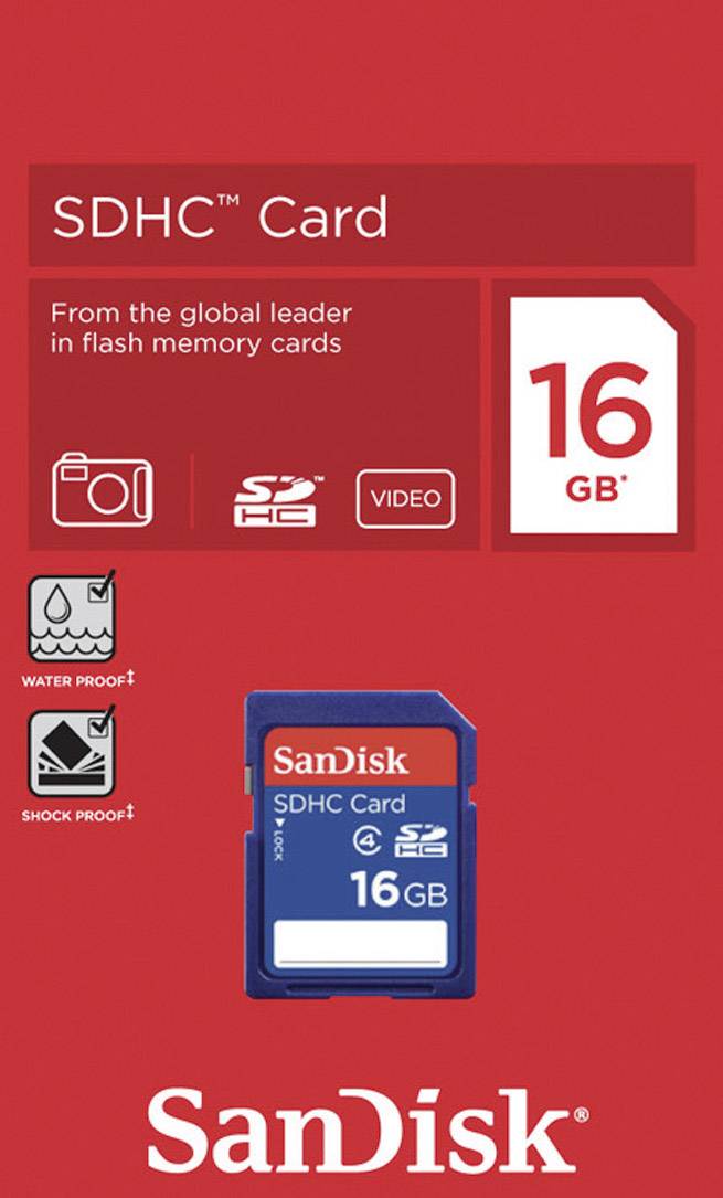 'Carte SanDisk SDHC, 16 Go, résistante à l'eau et aux chocs. Idéale pour la photo et la vidéo. D'un leader des cartes mémoire flash.'