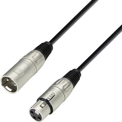 Deux câbles XLR avec des connecteurs argentés et un câble noir. L'un a un connecteur mâle, l'autre un connecteur femelle.