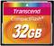 Carte mémoire CompactFlash de Transcend avec une capacité de stockage de 32 Go et une vitesse de 133x sur un fond orange.