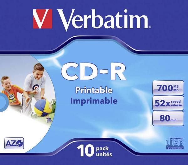 CD-R 80 vierge 700 Mo Verbatim 43325 10 pc(s) jewelcase imprimable
