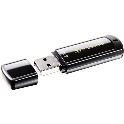 Une clé USB noire de la marque Transcend avec 4 Go de mémoire, sans capuchon de protection, est posée ouverte.