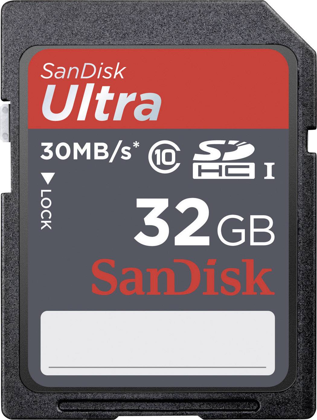 Une carte SD SanDisk Ultra de 32 Go, de classe de vitesse 10, adaptée aux enregistrements à haute vitesse.